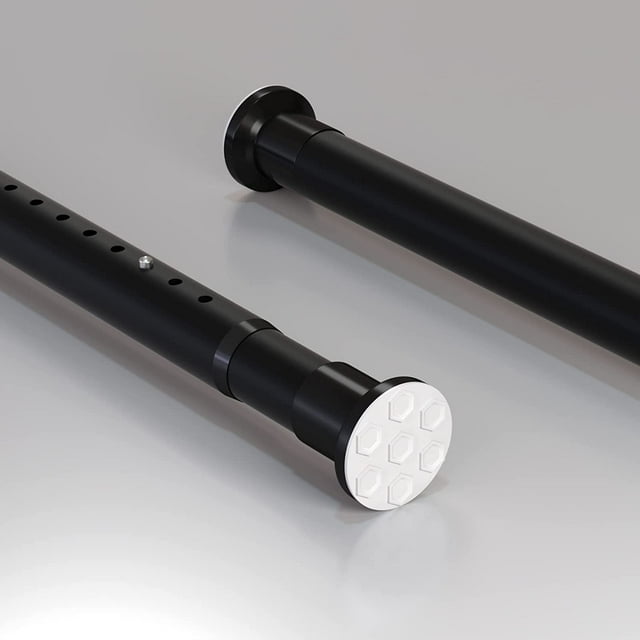 Tringles de Rideau de Douche à AIR-Tension 122-141.7 Pouces Séparateur de Pièce Jamais Rouille Tringles à Ressort Réglables pour Fenêtre Salle de Bain Balcon Salle de Stockage Buanderie Antidérapant Sans Perçage Facile à Installer Noir Mat