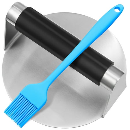 Stainless Steel Burger Press with Brush for Griddle Cooking