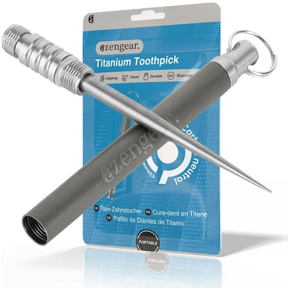aZengear Titanium Toothpick EDC  with Keyring Pocket Holder - Portable, Reusable for Outdoor Camping, Travel, Picnic