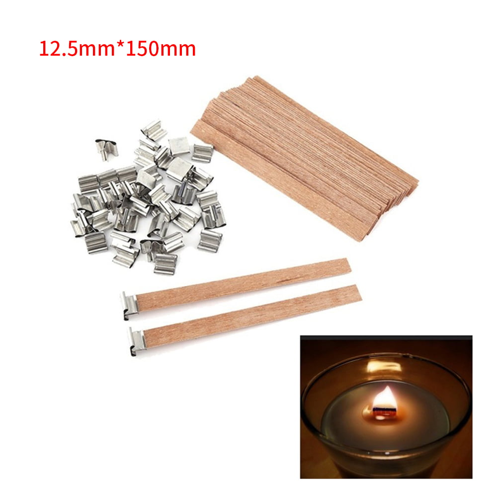 100pcs Wood Wooden Candles Core Wick Candle Making Supplies With Iron Stands 