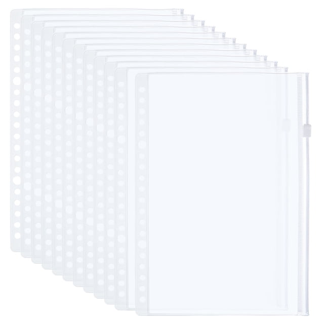 Unique Bargains A5 Binder Pocket, 12 Pack PVC Zipper 20 Holes Binder Pouch for 20-Ring Notebook Binder, Clear