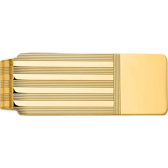 14K Yellow Gold Men's Grooved Polished Money Clip (54 X 20) Made In United States mc6