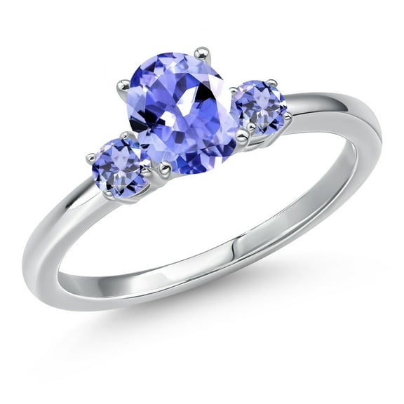 Gem Stone King 14K White Gold Blue Tanzanite Engagement Ring for Women | 1.05 Cttw | Oval 7X5MM | Gemstone December Birthstone | Size 6