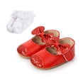 thumbnail image 5 of Baozhu Baywell Baby Girl Shoes + Hair Band Infant Toddler Fashion PU Sequins Bowknot Non-slip Princess First Walker Baptism Shoes, 5 of 5