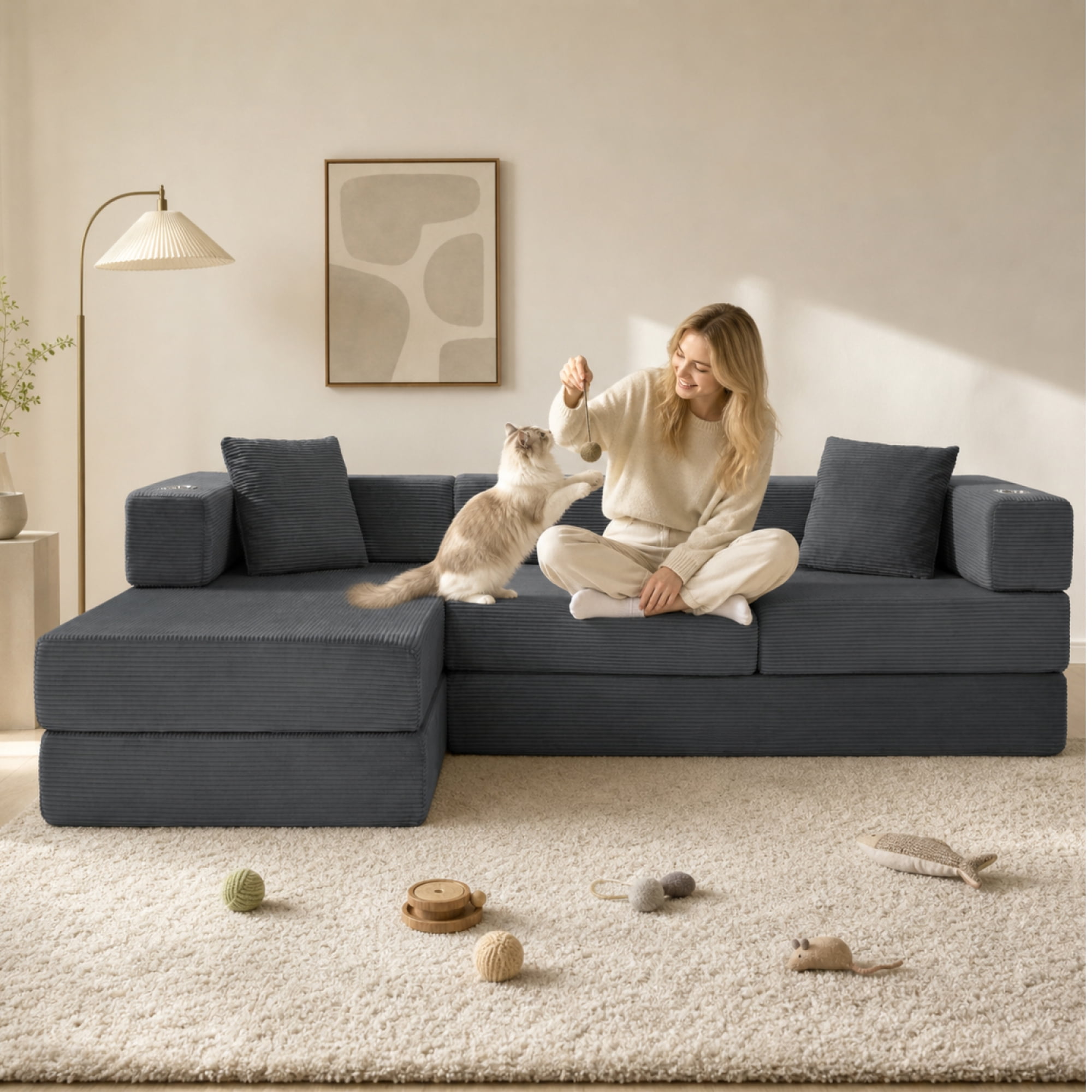 Leumius 108" Modular Sectional Sofa with L-Shape Chaise, Boneless Cloud Couch with Deep Seat for Living Room, Bedroom Gray
