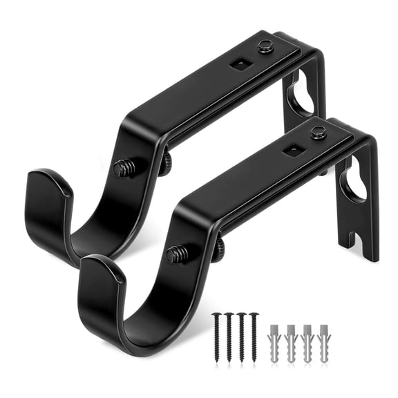 Curtain Rod Bracket, Curtain Rod Holders, Curtain Hooks, Adjustable Curtain Rod Hooks for Wall for 1 inch Rods (Black*2PCS)