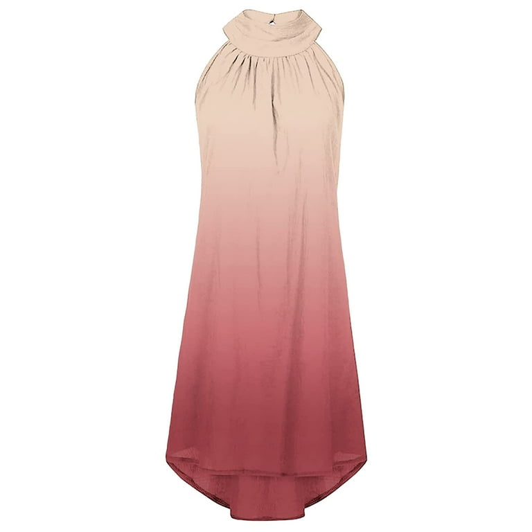 Outfmvch Womens Dresses Summer Sleeveless Halter Neck Sun Flowy Knee Length Irregular Beach Casual Dress Pink L, Women's, Size: Large