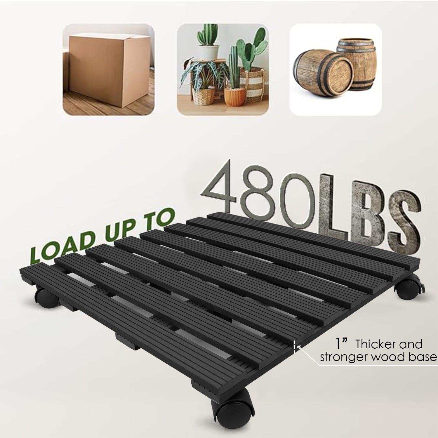 CERBIOR 2PC Plant Caddy 20Inches Duty Round Plant Roller 360° Lockable Caster Wheels,Indoor Outdoor on Roller Patio/Flower Pot/Succulent Pots, Black