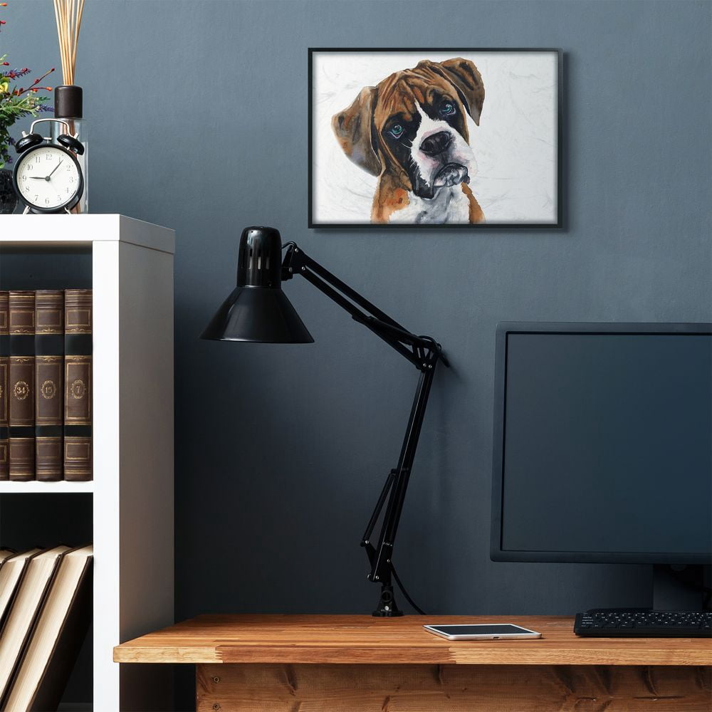 Stupell Industries Blue Eye Boxer Dog Pet Animal Watercolor Painting Framed Giclee Texturized Art by George Dyachenko