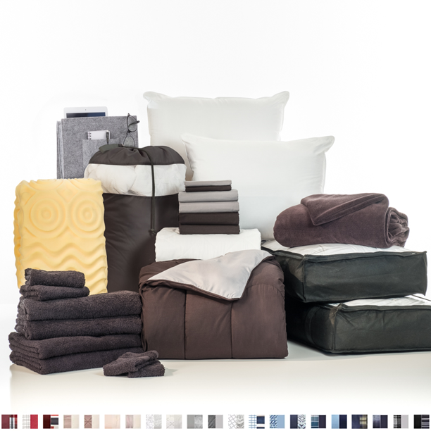 OCM 24Piece Complete Campus Pak, College Dorm Twin XL Bedding, Bath, More