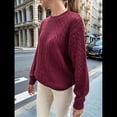 thumbnail image 4 of Suéteres de Cuello Redondo para Mujer, de Punto , Suaves, Informales, Modernos, Clásicos, de Larga, para Otoño. Rojo Vino L, 4 of 7