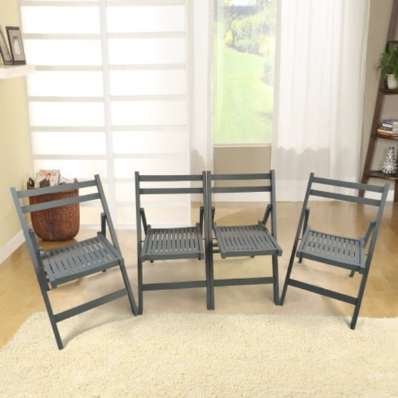 Folding Chairs Set of 4, Solid Wood Folding Chairs with Slatted Seat, Portable Event Chairs for Dining Room, Kitchen, Wedding & Party, Gray