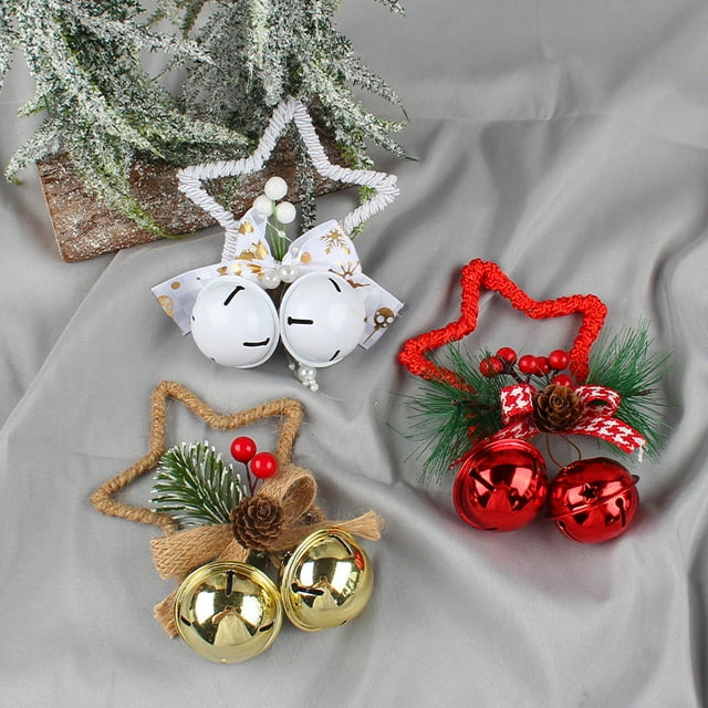 Juego de 3 cascabeles JAMW navideños con recortes de estrellas y lazos de bayas de acebo