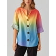 thumbnail image 2 of QUTETN Women'S V-Neck Linen Shirt Top 3/4 Roll-Up Sleeve Summer Casual Loose Solid Blouses Tunic Tops With Button, 2 of 4