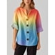 thumbnail image 2 of QUTETN Women'S V-Neck Linen Shirt Top 3/4 Roll-Up Sleeve Summer Casual Loose Solid Blouses Tunic Tops With Button, 2 of 4