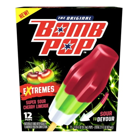 Bomb Pop Extremes Ice Pops Frozen Dessert, Super Sour Cherry Limeade, 12 Pack