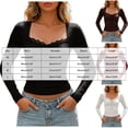 thumbnail image 4 of GEWSEY Women Lace Trim Crop Tops Y2K Square Neck Long Flare Sleeve Slim T Shirts Fairy Grunge Basic Top Blouses (White, L), 4 of 8