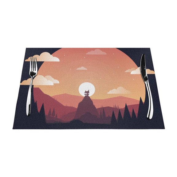 ZNDUO Placemats, 4 PCS Heat Resistant Stain Resistant Woven PVC Insulation Placemats, Durable Washable Elegant Table Mats for Dining-Night Hills, 18"x12"