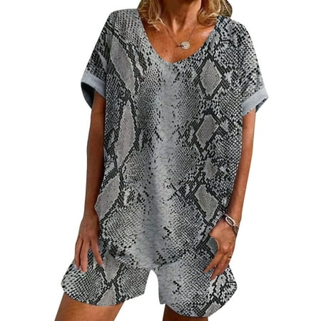 

Miayilima Pajama Sets For Women Large Two Piece Tie Dye Printed Short Sleeve Housewear Suit Pajama Suit Size S