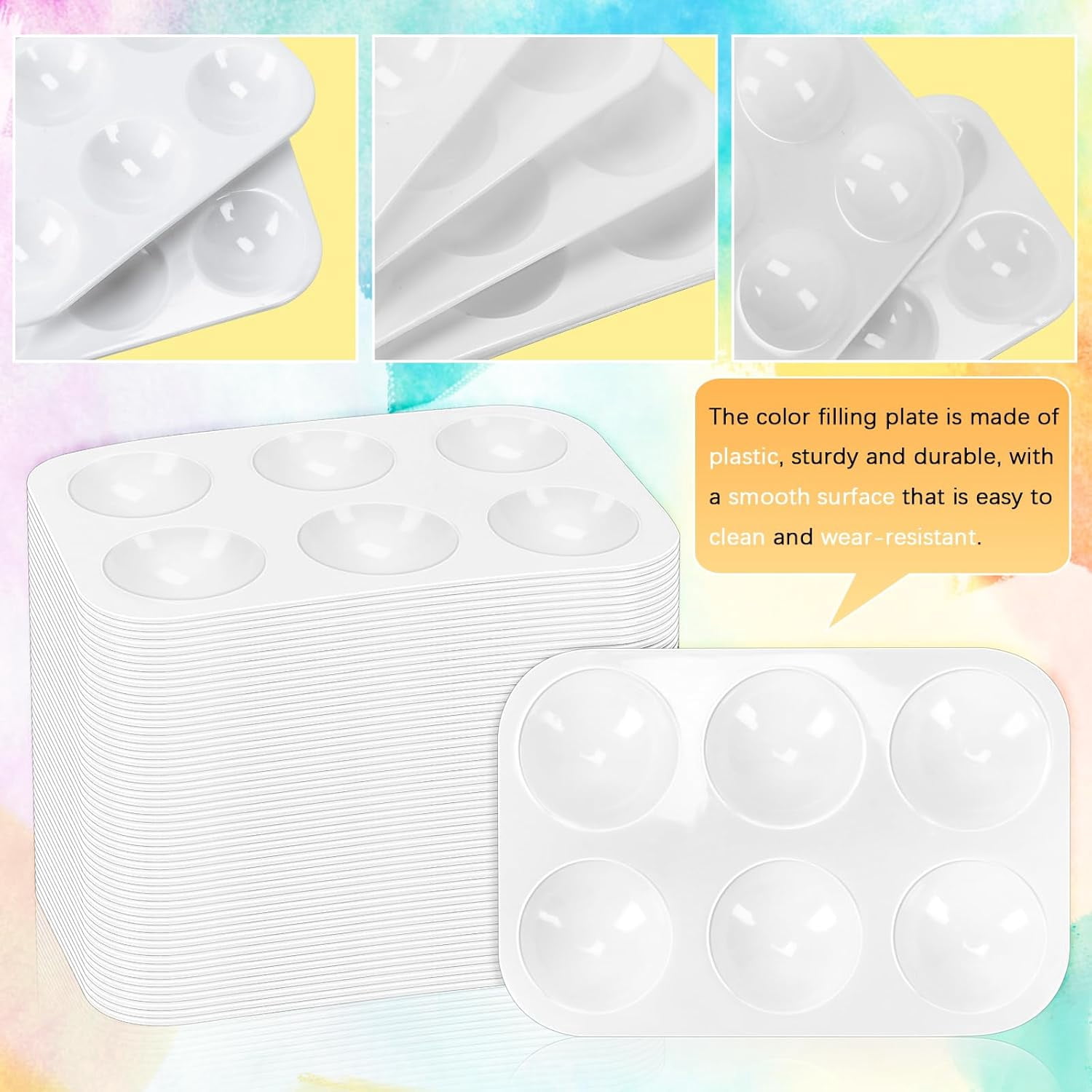 50 PCS White Plastic Watercolor , 6 Well Rectangular Paint s, Paint Tray s, Paint Trays for Kids, for Painting, DIY Craft, Art Painting Class