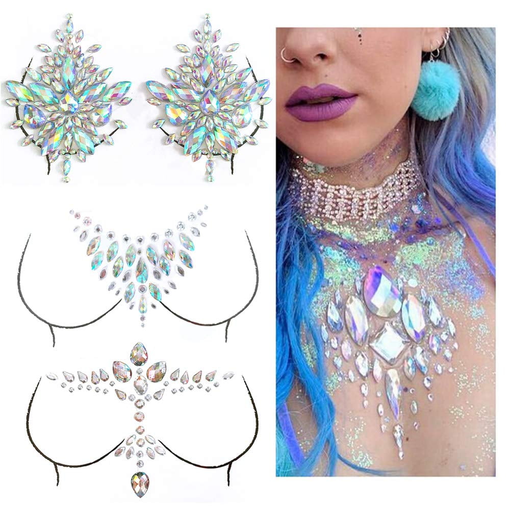 Face Rhinestone Stickers Temporary Face and Body Stick On Jewels –