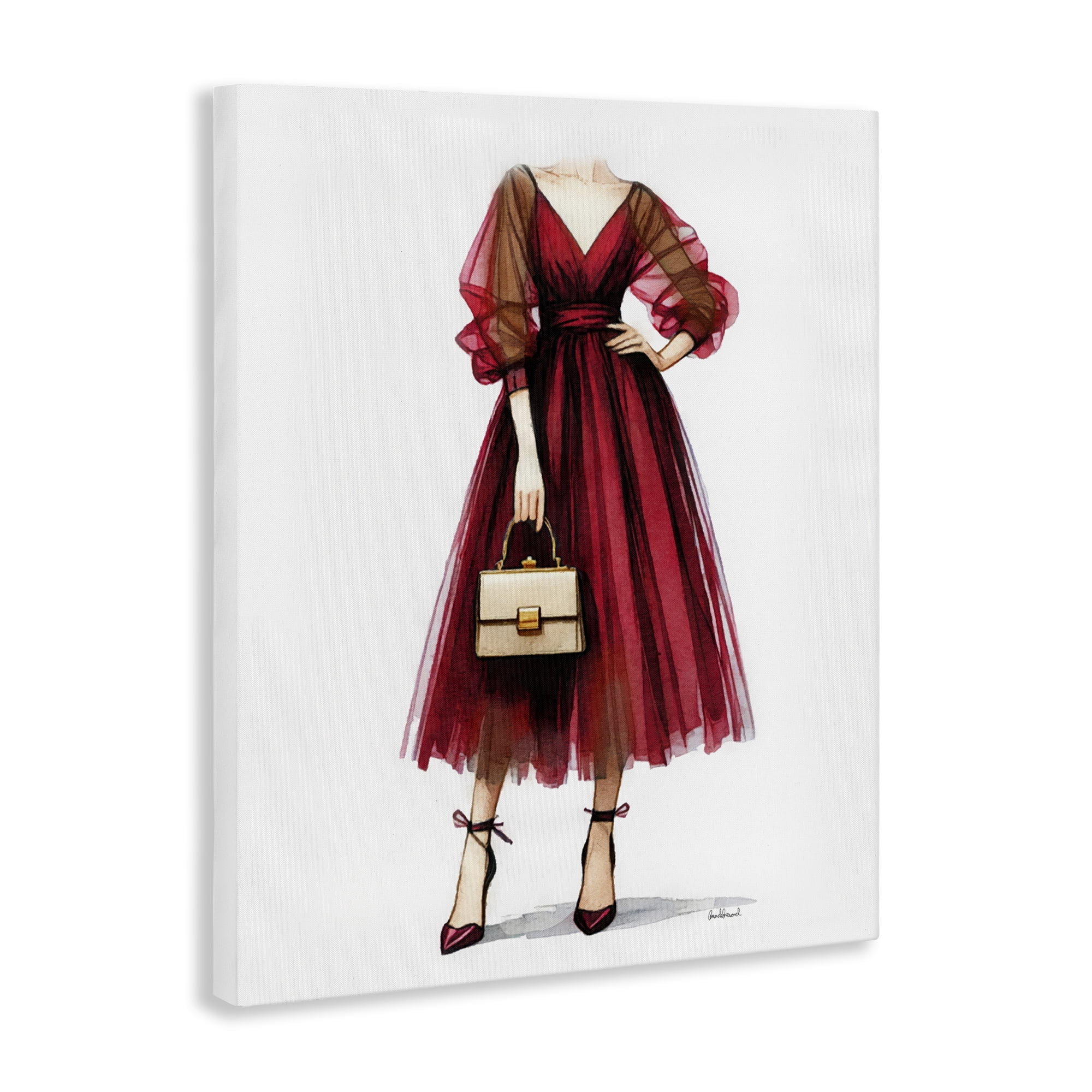 Stupell Industries Maroon Fashion Gown Fashion Painting Wrapped Canvas Art Print Wall Art, 36 x 48