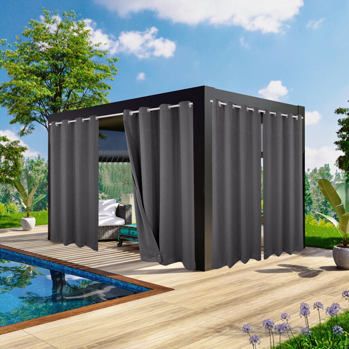 JIAN YA NA Outdoor Curtains for Patio - Blackout Waterproof Outside Curtains for Porch Pavilion Gazebo (1 Panel, 52 inx94in ,Dark Grey)