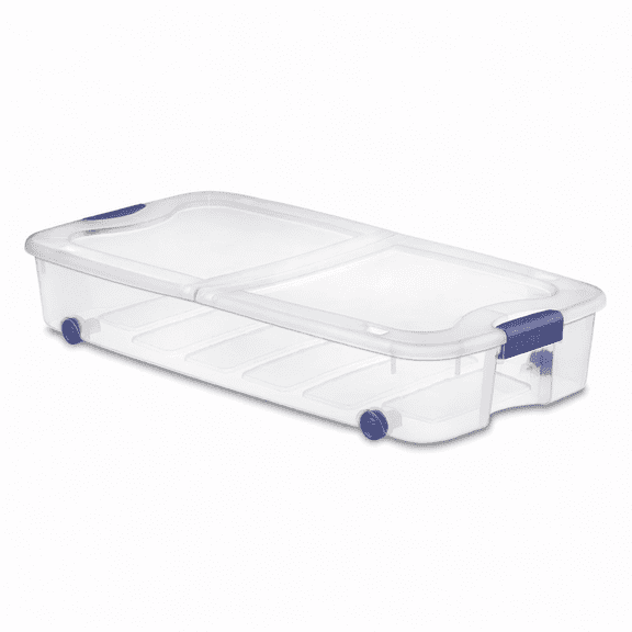 Under Bed Storage Box, 66-Quart, Clear Plastic Container with Lid and Wheels, Stackable, for Clothes, Shoes, and Blanket