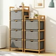 thumbnail image 6 of HLL Organizer Storage Shelf with Bamboo Frame and Pull Out Fabric Baskets Storage Drawers Unit,Laundry Towel Hamper Cabinet Tower Compartment Sorter Basket（17.80" L x 12.60" W x 47.60" H / 4 Tier）, 6 of 6