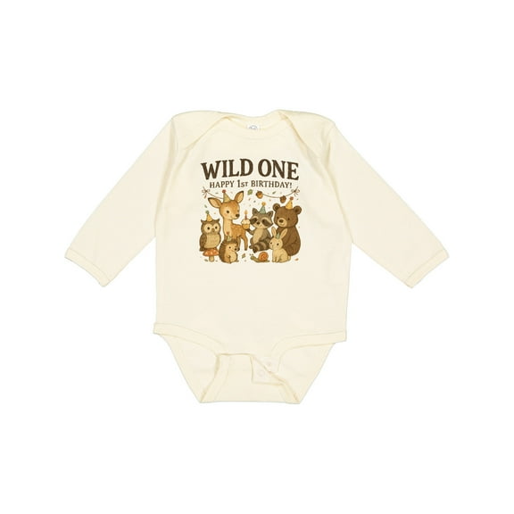 Inktastic Wild One Happy 1st Birthday Woodland Animals Boys or Girls Long Sleeve Baby Bodysuit