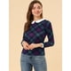 thumbnail image 3 of INSPIRE CHIC Blusaa Cuadros Cuello Peter Pan Manga Abullonada En Contraste Camisa Para Mujer Morado M, 3 of 6