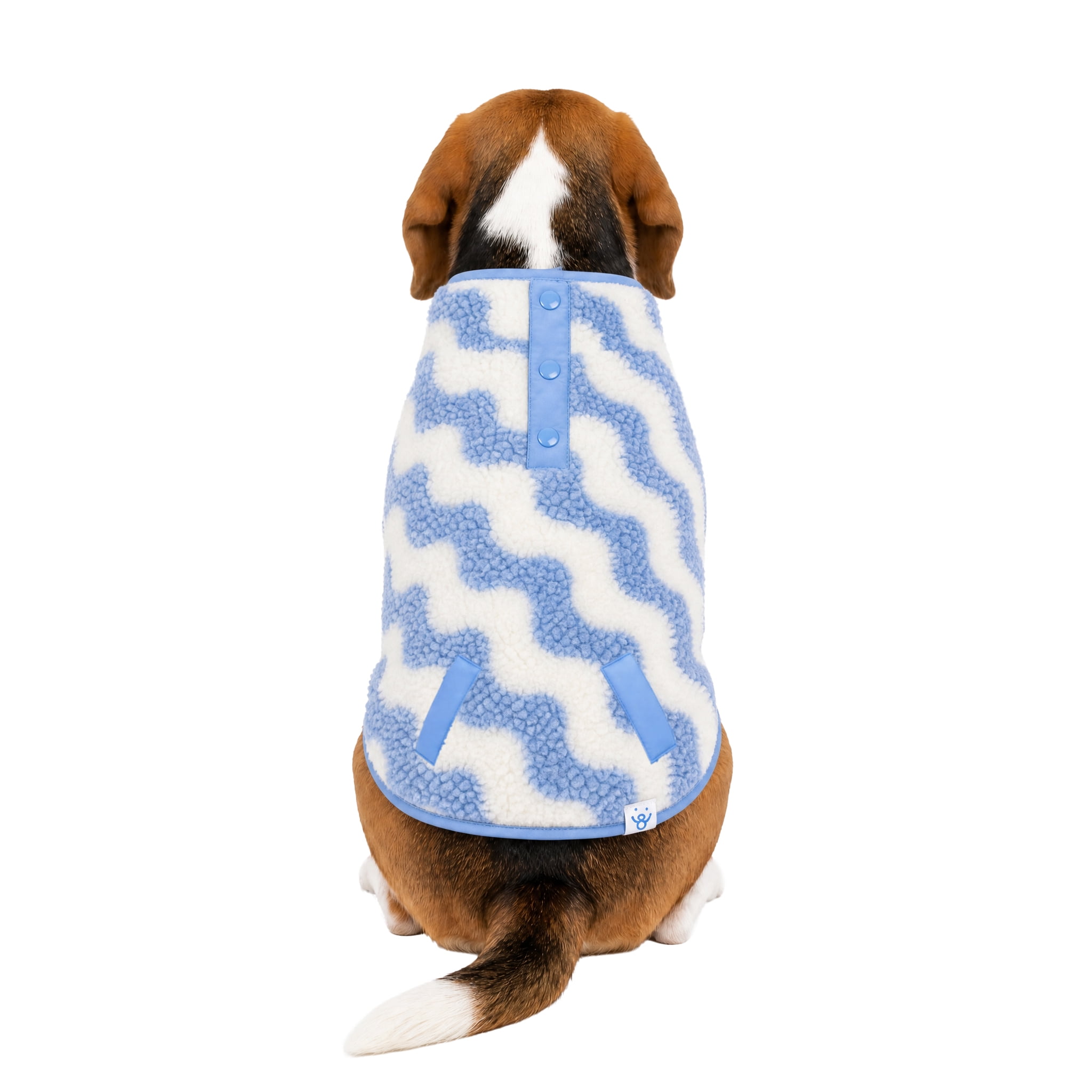 Oodles Wavy Stripes Fall Sherpa Dog Jacket, Blue, Medium
