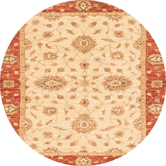 Ahgly Company Machine Washable Indoor Round Abstract Mustard Yellow Area Rugs, 7' Round