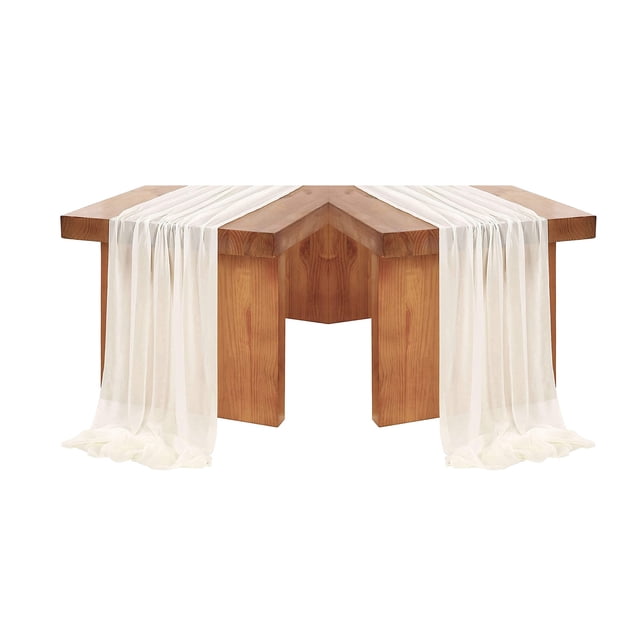 2X Camino de Mesa de 27X118 Pulgadas Boda Romántica Decoración de Mesa de Fiesta Nupcial Transparente Decoraciones de Ducha Beige-Blanco