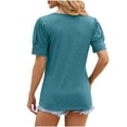 thumbnail image 3 of Summer 2025 Solid Comfy Soft Basic T-Shirts for Women Short Sleeve Round Neck Casual Tops Loose Solid Pullover Tees Light Blue,L, 3 of 4