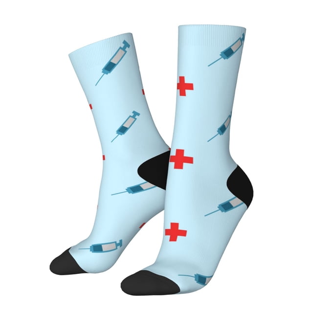 Fotbe Syringe And Red Cross Calcetas Largas con Estampado para Hombre y Mujer – Calcetas de Compresión Transpirables y Elásticas, Viajar y Uso Diario Talla 5-11