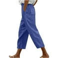 thumbnail image 2 of CLOISE Capri Pants for Women with Pockets Stretch Wide Leg Pants Elastic High Waisted Palazzo Pants Petite Summer Casual Fashion Solid Loose Lightweight Cropped Flowy Trousers Dark Blue XL, 2 of 5