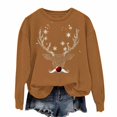 thumbnail image 4 of Aobny Crew Neck Womens Hoodies Long Sleeve Brown Christmas Sweatshirts Pullover Holiday 80 S Outfits for Women,S, 4 of 5