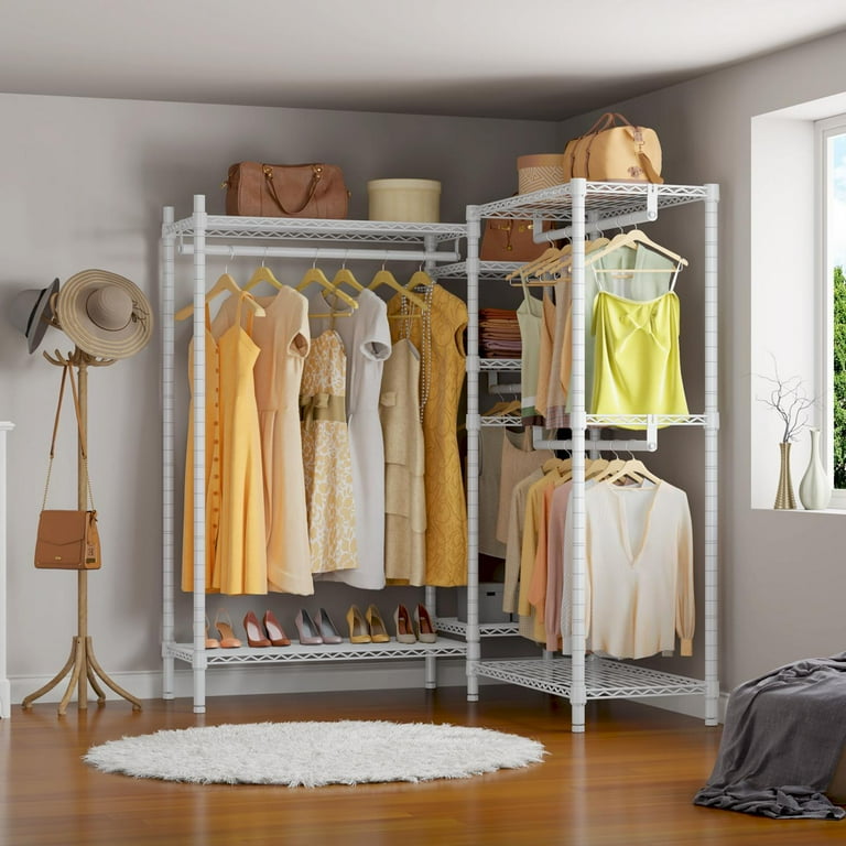 VIPEK L6 Plus Garment Rack Heavy Duty Clothes Rack Corner Closet Rack L Shaped Clothing Rack 5 Tier Freestanding Closet with 7 Adjustable Shelves 52.8 L x 52.8 W x 76.4 H Max Load 1130LBS White