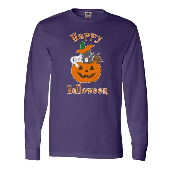 Inktastic Happy Halloween Kittens in Pumpkin Long Sleeve T-Shirt