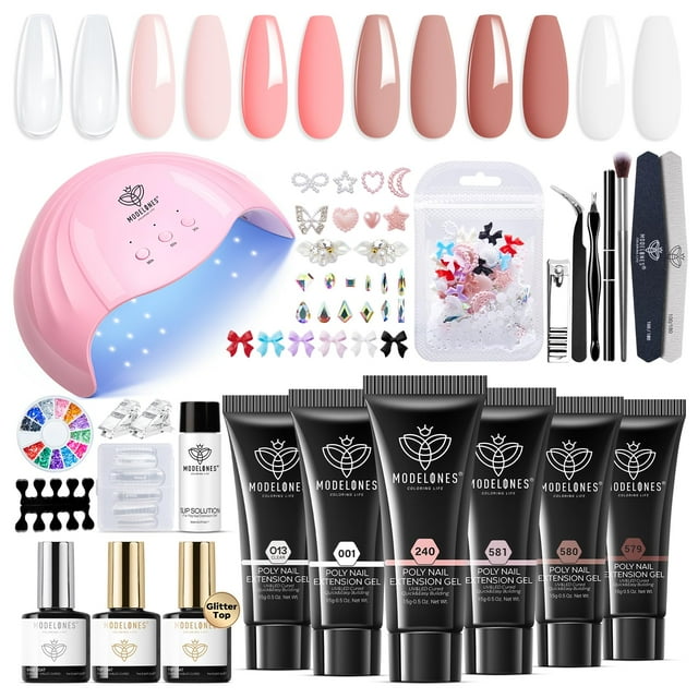 Kit de uñas de gel Poly Extension Modelones con lámpara UV/LED de 48 W