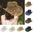 thumbnail image 3 of PMVFHDE Straw Hat Western Cowboy Shapeable Hollowed Out Sun Hat for Women Men Summer Fashion, 3 of 7
