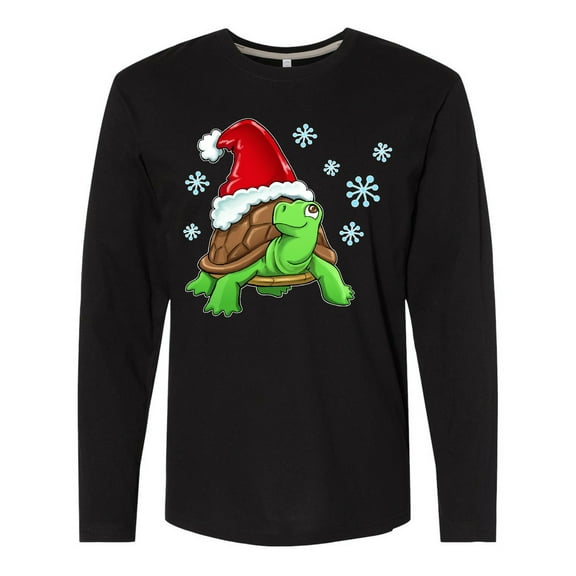 Inktastic Christmas Turtle in with Santa Hat and Snowflakes Long Sleeve T-Shirt