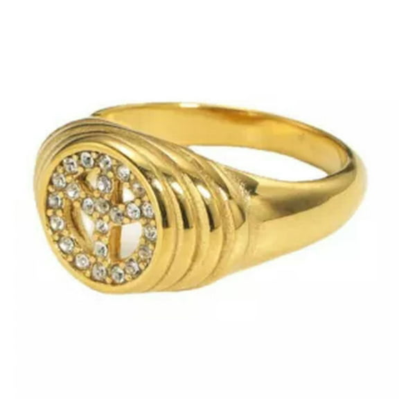 K-KED Fashion Delicate Jewelry 18K Gold Plated Stainless Steel Peace Sign Ring Size 6-13-7