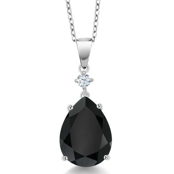 Gem Stone King 7.48 Cttw Black Onyx Pendant Necklace for Women | 925 Sterling Silver | Pear Shape 16X12MM | Gemstone Birthstone | With 18 inch Chain