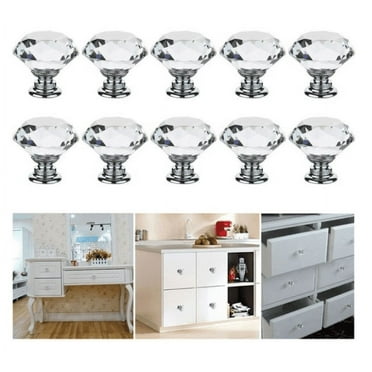 12 Pcs White Clear Crystal Glass Cabinet Knobs 30mm Diamond Shape Drawe