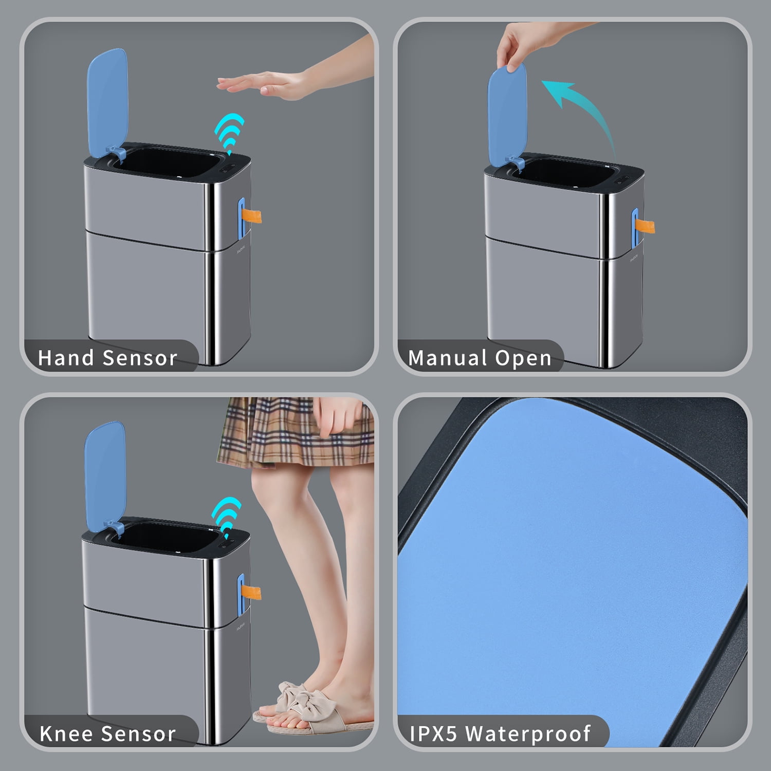 Joybos Motion Sensor Bathroom Trash Cans | 4 Gallon Stainless Steel Automatic Privacy Garbage Can with Lid | Smart Dogproof Trash Bin for Bedroom,Office,Toilet,RV