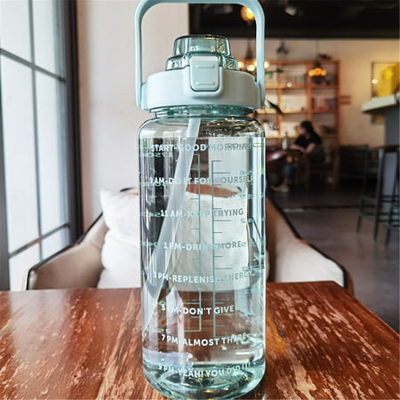 

HHEN 2L Sports Straw Water Bottle with Stickers Portable Large Capacity Fitness Bike Cup Summer Ice Cold Water Jug with Time Marker