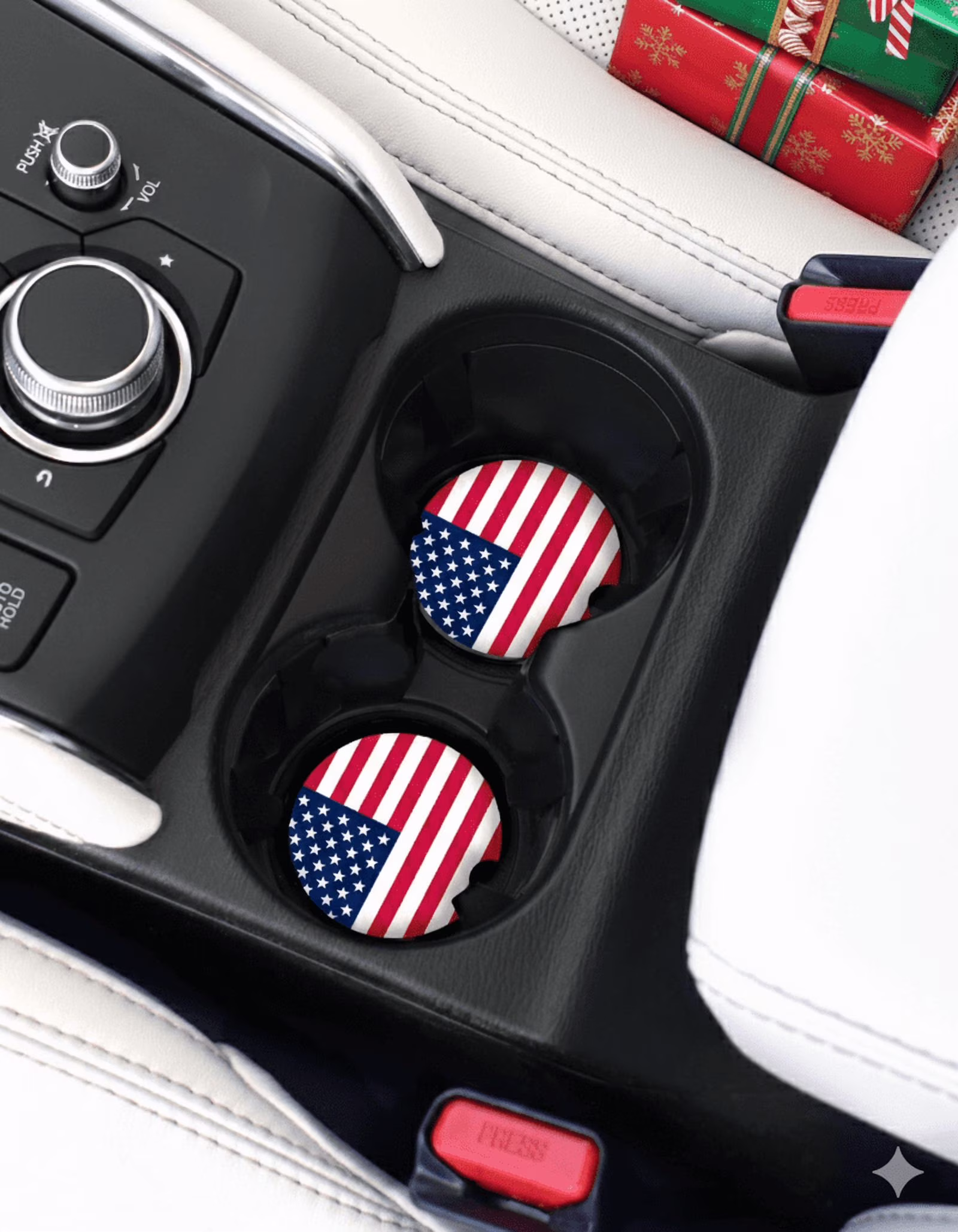 Elektroplate USA Flag Automotive Ceramic Coasters (2.6" diameter) | Universal Fit for All Cars, Trucks, SUVs, and More | Set of 2