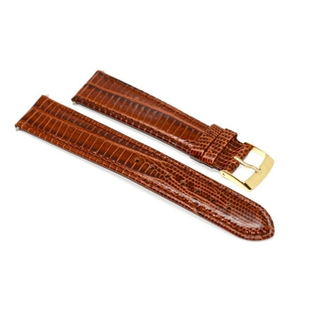 Dial Lizard Strap - 19MM BROWN STITCHED TEJU LIZARD GRAIN HIGH QUALITY LEATHER WATCH BAND STRAP